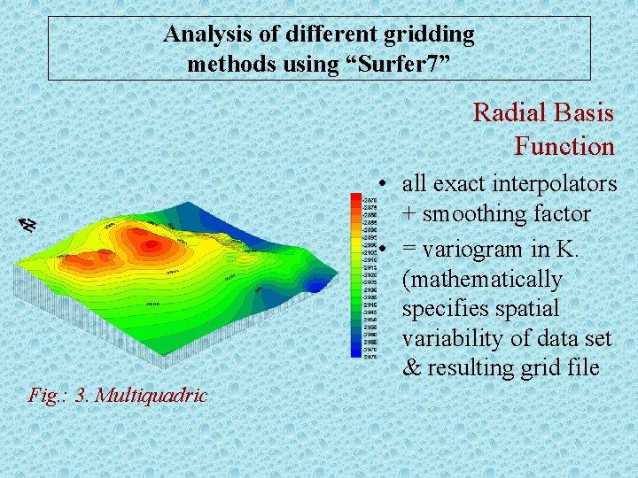 Analysis of different gridding methods using “Surfer 7” Radial Basis Function • all exact