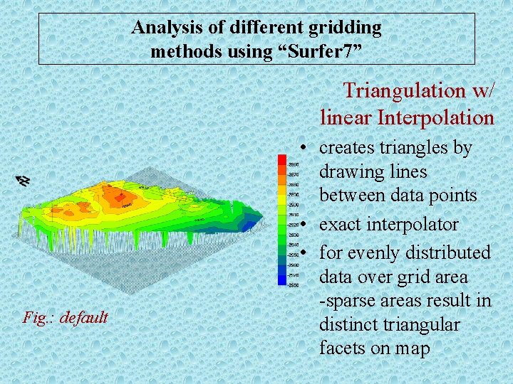 Analysis of different gridding methods using “Surfer 7” Triangulation w/ linear Interpolation Fig. :