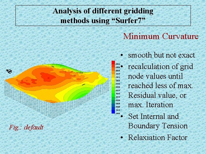 Analysis of different gridding methods using “Surfer 7” Minimum Curvature Fig. : default •
