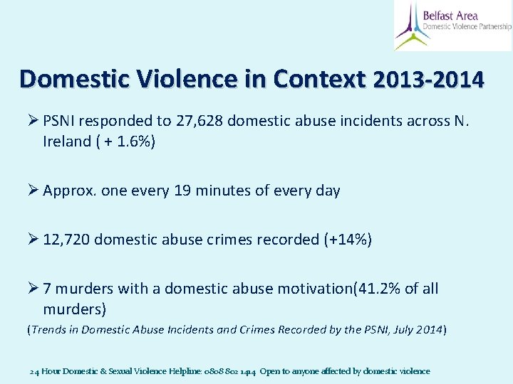 Domestic Violence in Context 2013 -2014 Ø PSNI responded to 27, 628 domestic abuse Domestic Violence in Context 2013 -2014 Ø PSNI responded to 27, 628 domestic abuse