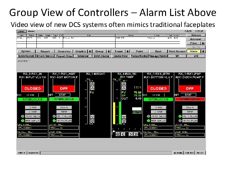 Group View of Controllers – Alarm List Above Video view of new DCS systems