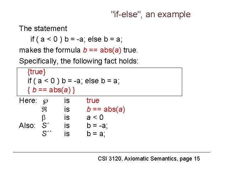 "if-else", an example The statement if ( a < 0 ) b = -a;
