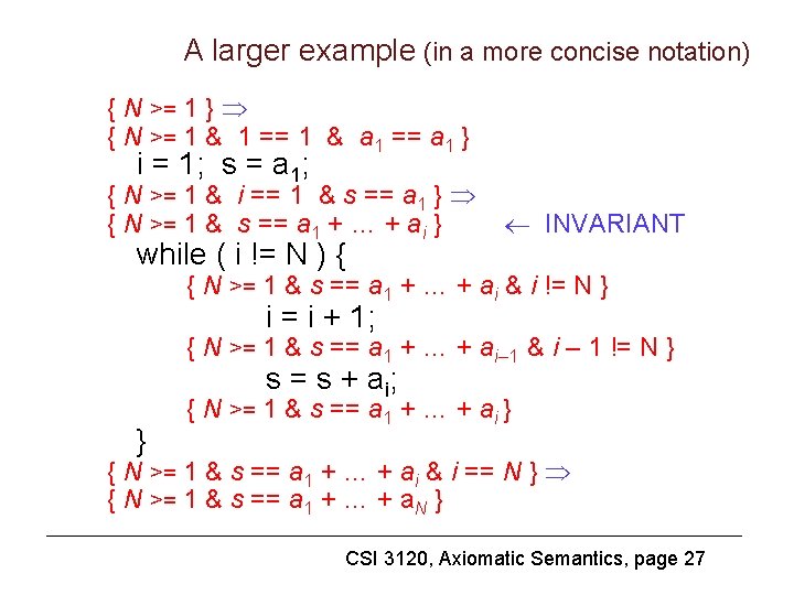 A larger example (in a more concise notation) { N >= 1 } {