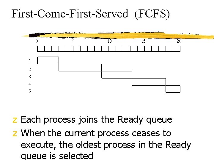 First-Come-First-Served (FCFS) 0 5 10 15 20 1 2 3 4 5 z Each