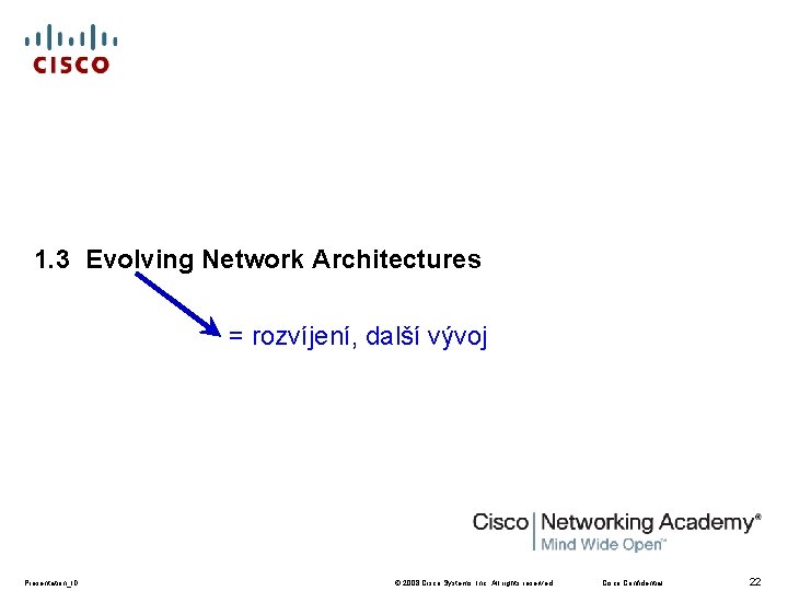 1. 3 Evolving Network Architectures = rozvíjení, další vývoj Presentation_ID © 2008 Cisco Systems,