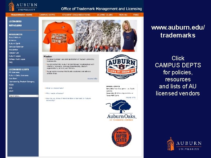 www. auburn. edu/ trademarks Click CAMPUS DEPTS for policies, resources and lists of AU