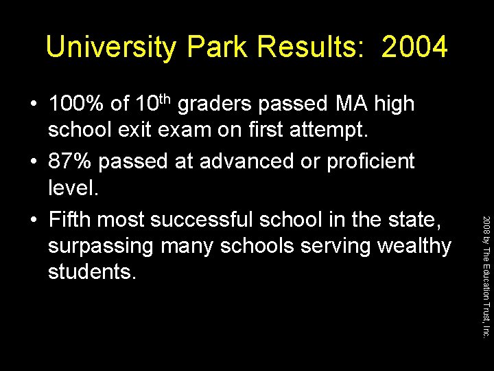 University Park Results: 2004 2008 by The Education Trust, Inc. • 100% of 10