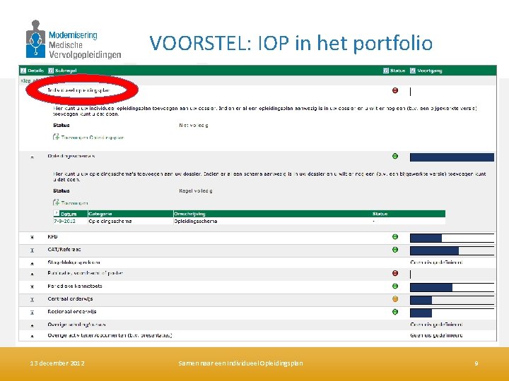 VOORSTEL: IOP in het portfolio 13 december 2012 Samen naar een Individueel Opleidingsplan 9