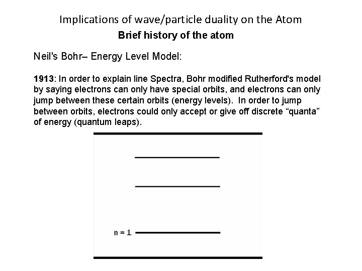 Implications of wave/particle duality on the Atom Brief history of the atom Neil's Bohr–
