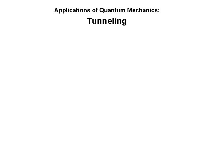 Applications of Quantum Mechanics: Tunneling 