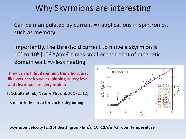 Why Skyrmions are interesting Can be manipulated by current => applications in spintronics, such