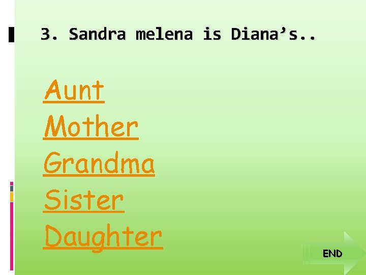 3. Sandra melena is Diana’s. . Aunt Mother Grandma Sister Daughter END 