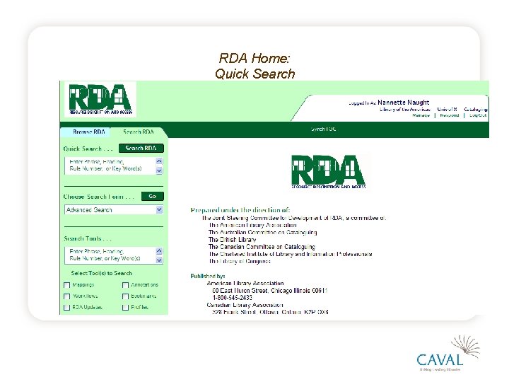 RDA Home: Quick Search 