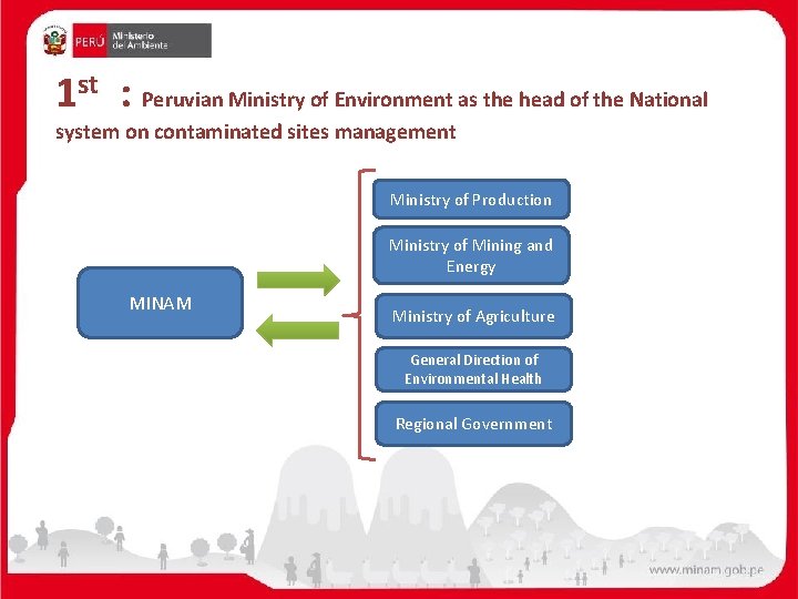 1 st : Peruvian Ministry of Environment as the head of the National system