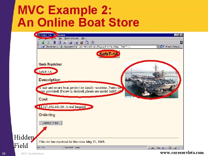 MVC Example 2: An Online Boat Store Hidden Field 29 MVC Architecture www. coreservlets.
