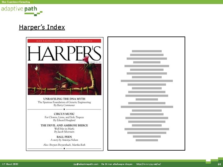 Harper’s Index 17 Maart 2002 jjg@adaptivepath. com · De IA van alledaagse dingen · Harper’s Index 17 Maart 2002 jjg@adaptivepath. com · De IA van alledaagse dingen ·