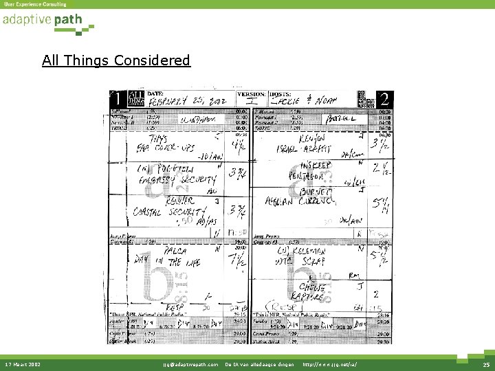 All Things Considered 17 Maart 2002 jjg@adaptivepath. com · De IA van alledaagse dingen All Things Considered 17 Maart 2002 jjg@adaptivepath. com · De IA van alledaagse dingen