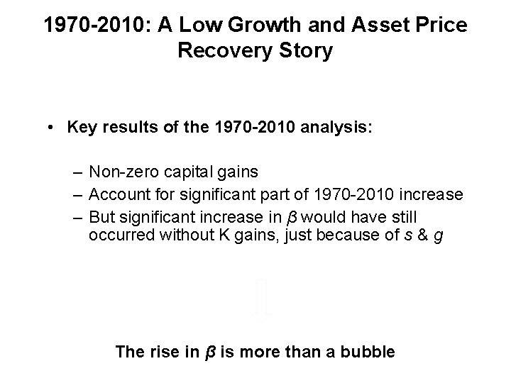 1970 -2010: A Low Growth and Asset Price Recovery Story • Key results of