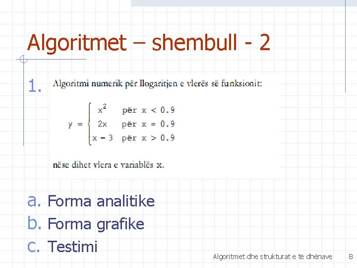 Algoritmet – shembull - 2 1. . a. Forma analitike b. Forma grafike c.