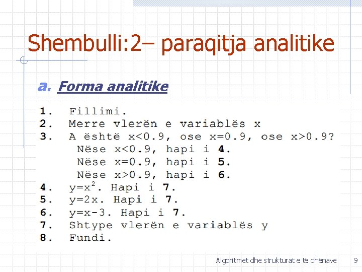 Shembulli: 2– paraqitja analitike a. Forma analitike Algoritmet dhe strukturat e të dhënave 9