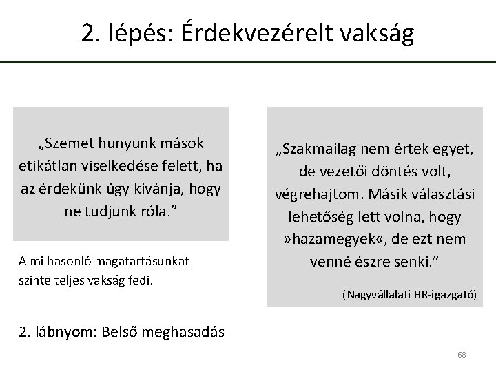 2. lépés: Érdekvezérelt vakság „Szemet hunyunk mások etikátlan viselkedése felett, ha az érdekünk úgy