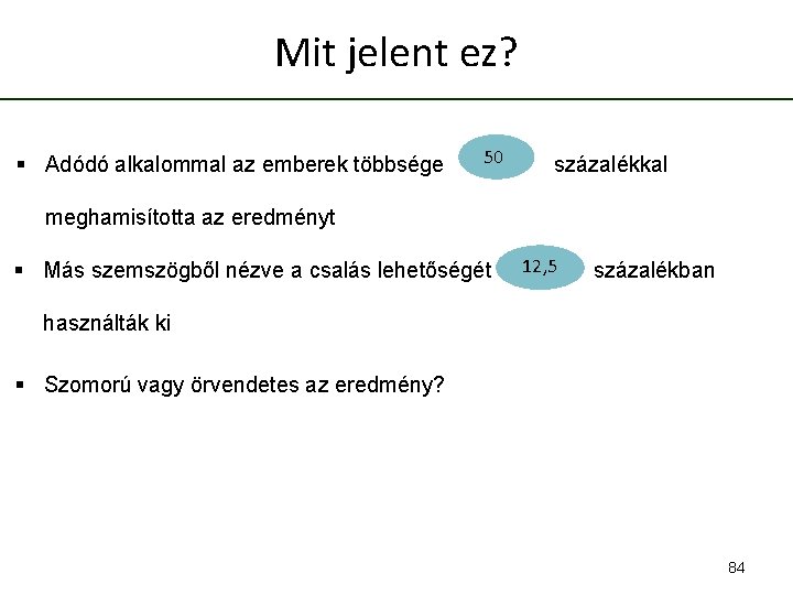 Mit jelent ez? § Adódó alkalommal az emberek többsége 50 százalékkal meghamisította az eredményt