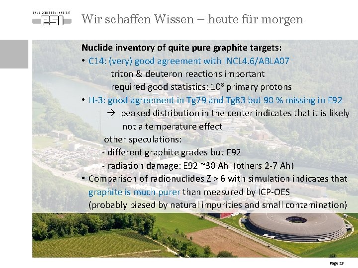 Wir schaffen Wissen – heute für morgen Nuclide inventory of quite pure graphite targets: Wir schaffen Wissen – heute für morgen Nuclide inventory of quite pure graphite targets: