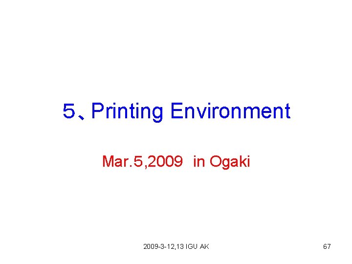 ５、Printing Environment Mar. ５, 2009　in Ogaki 2009 -3 -12, 13 IGU AK 67 