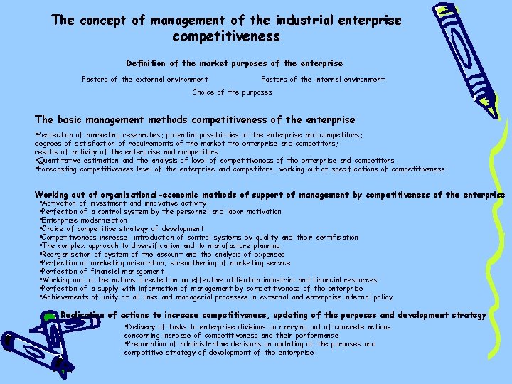 The concept of management of the industrial enterprise competitiveness Definition of the market purposes The concept of management of the industrial enterprise competitiveness Definition of the market purposes