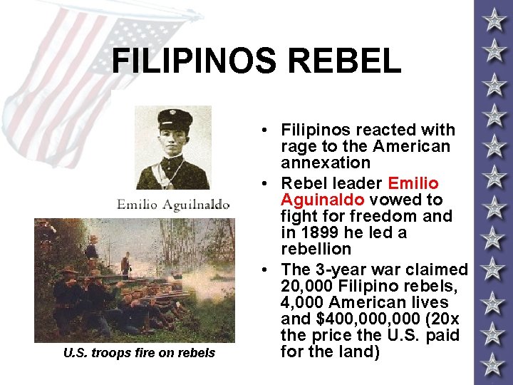 FILIPINOS REBEL U. S. troops fire on rebels • Filipinos reacted with rage to