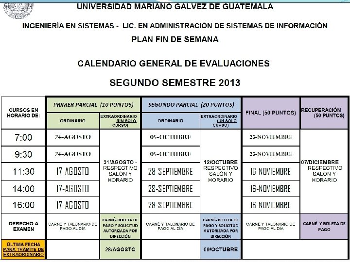 Calendario de Evaluaciones 