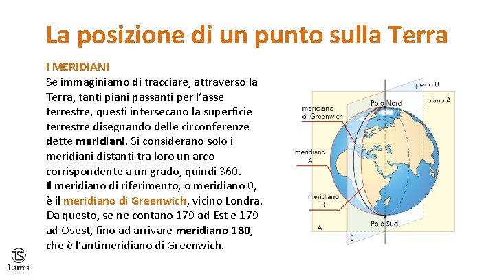La posizione di un punto sulla Terra I MERIDIANI Se immaginiamo di tracciare, attraverso