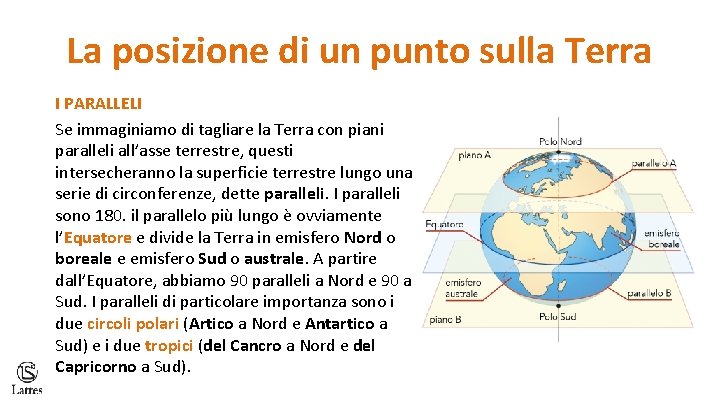 La posizione di un punto sulla Terra I PARALLELI Se immaginiamo di tagliare la