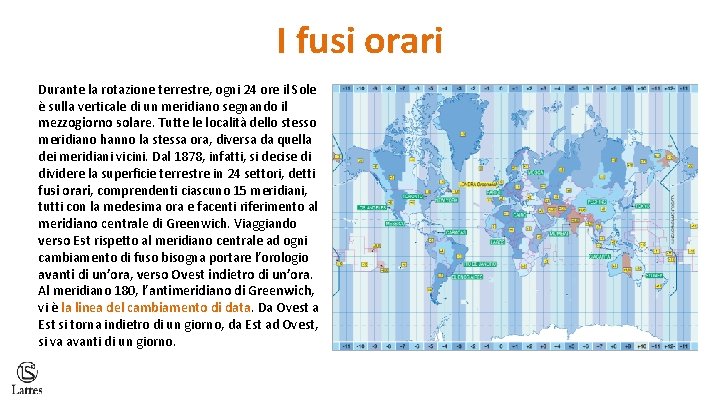 I fusi orari Durante la rotazione terrestre, ogni 24 ore il Sole è sulla