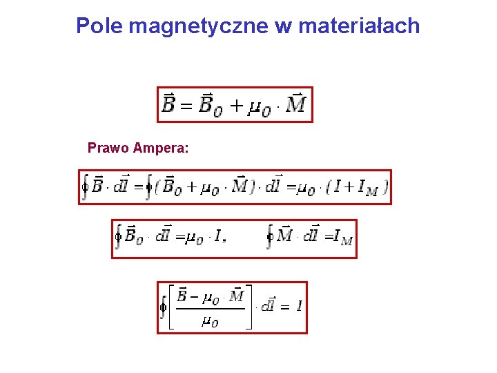 Pole magnetyczne w materiałach Prawo Ampera: 