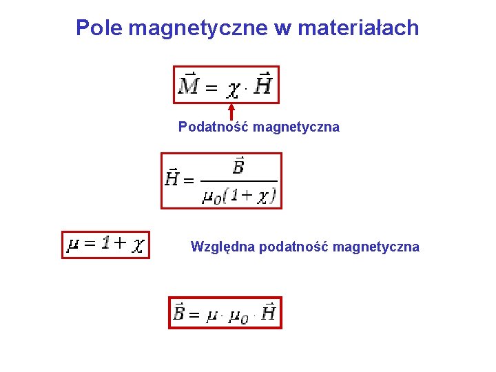 Pole magnetyczne w materiałach Podatność magnetyczna Względna podatność magnetyczna 