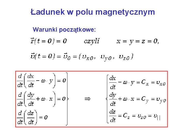 Ładunek w polu magnetycznym Warunki początkowe: 
