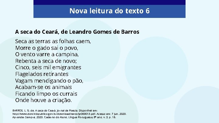 Nova leitura do texto 6 A seca do Ceará, de Leandro Gomes de Barros