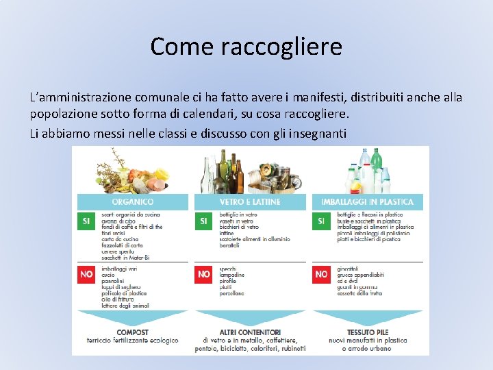 Come raccogliere L’amministrazione comunale ci ha fatto avere i manifesti, distribuiti anche alla popolazione