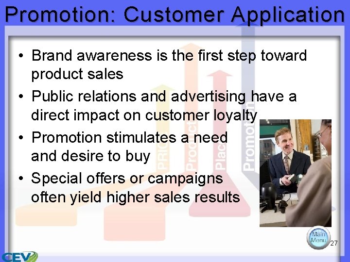 Promotion: Customer Application • Brand awareness is the first step toward product sales • Promotion: Customer Application • Brand awareness is the first step toward product sales •