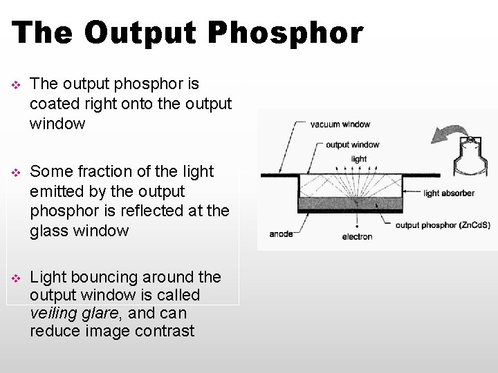 The Output Phosphor v The output phosphor is coated right onto the output window