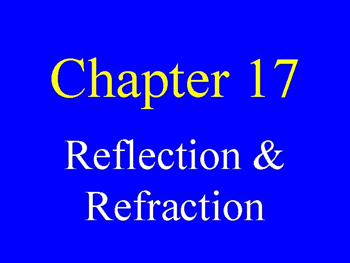 Chapter 17 Reflection & Refraction 