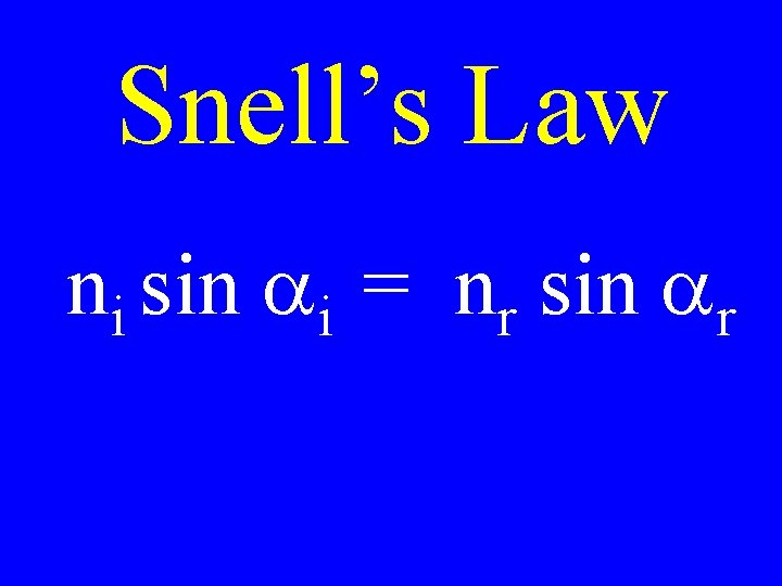 Snell’s Law ni sin ai = nr sin ar 