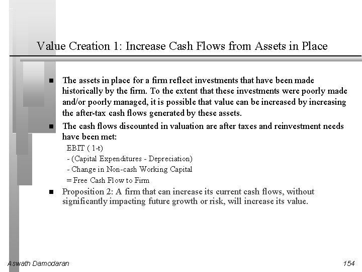 Value Creation 1: Increase Cash Flows from Assets in Place The assets in place