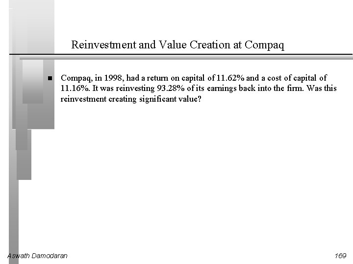 Reinvestment and Value Creation at Compaq, in 1998, had a return on capital of
