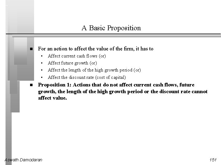 A Basic Proposition For an action to affect the value of the firm, it