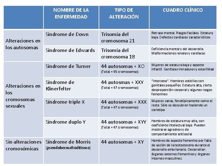 NOMBRE DE LA ENFERMEDAD Síndrome de Down Alteraciones en los autosomas Síndrome de Edwards