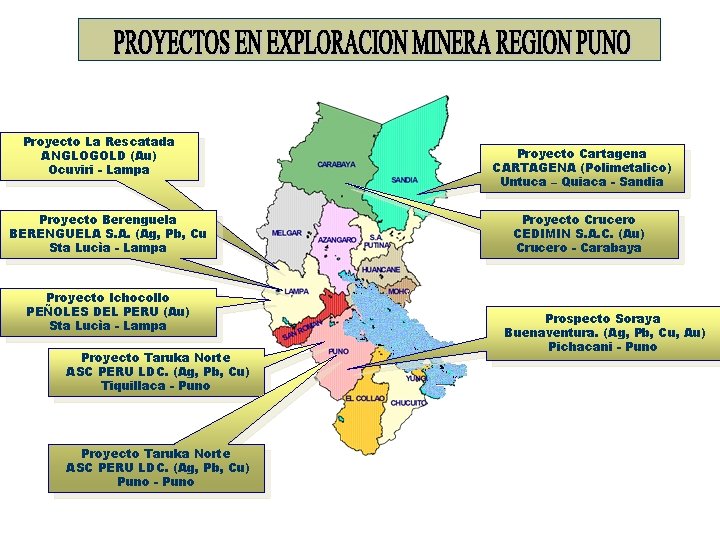 Proyecto La Rescatada ANGLOGOLD (Au) Ocuviri - Lampa Proyecto Berenguela BERENGUELA S. A. (Ag,