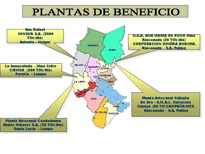 San Rafael MINSUR S. A. (2500 TMs/dìa) Antauta - Melgar U. E. A. ANA