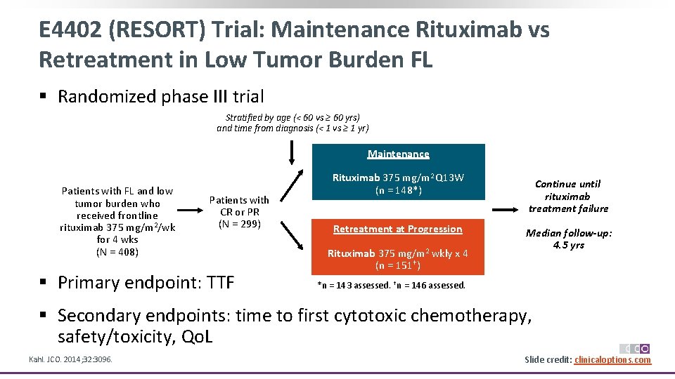 E 4402 (RESORT) Trial: Maintenance Rituximab vs Retreatment in Low Tumor Burden FL §